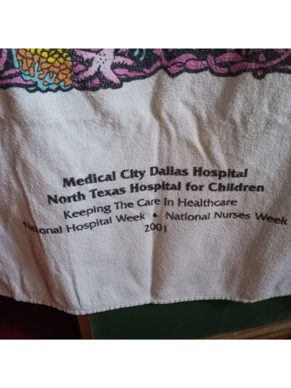 Medical City Dallas 2001 Nurse Week Dolphin/Coral Graphic Beach Towel 35x60